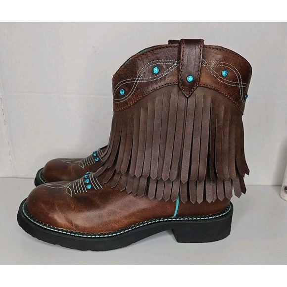 Justin Gypsy Brown Turquois Leather Cowgirl Boots Tassel Womens 9.5 L2932 Jewled - Picture 4 of 16